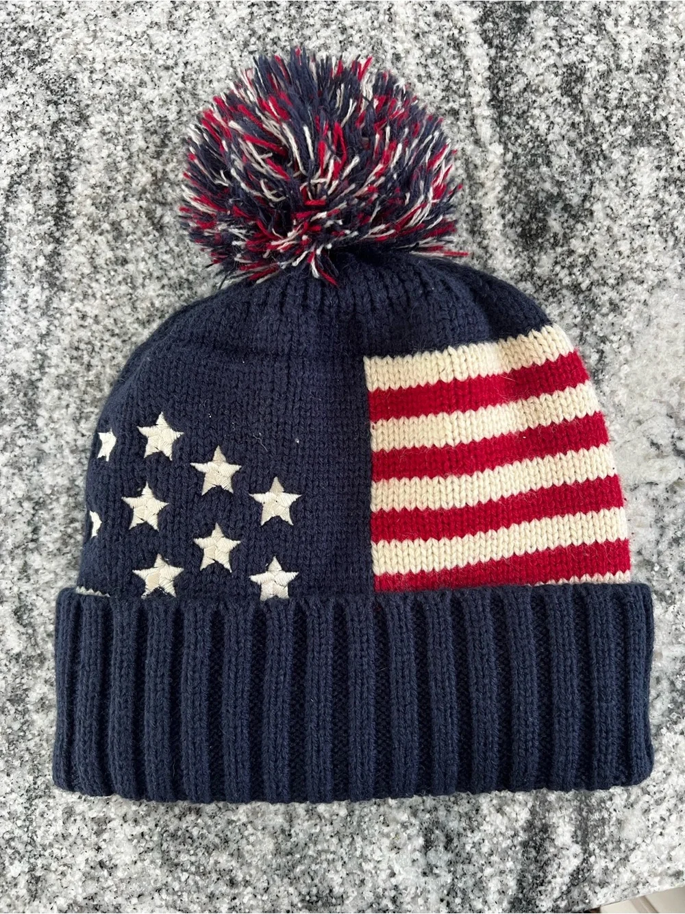 Fleece Lined Red White and Blue USA Flag Beanie Hat
